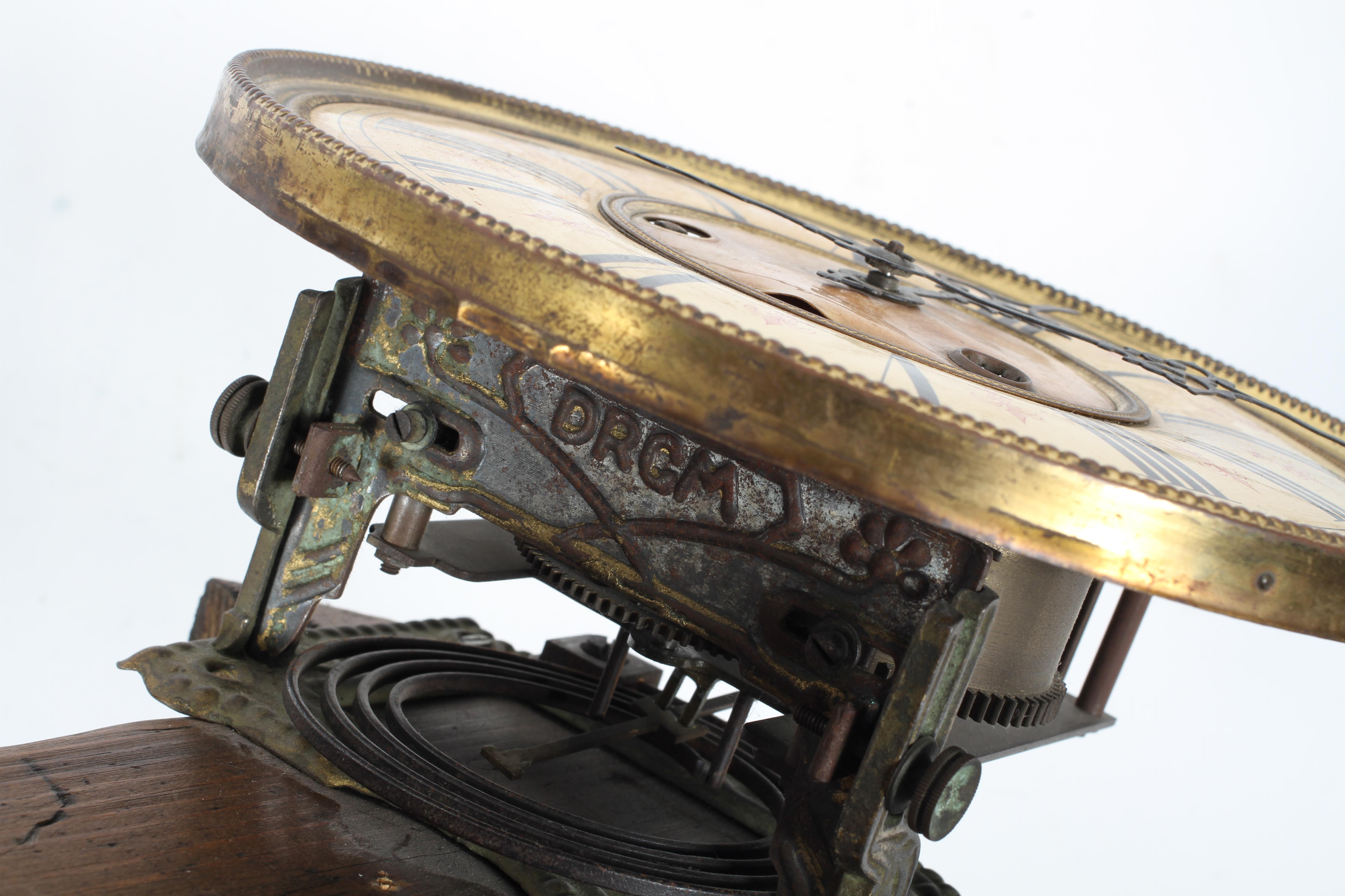 A Continental oak mounted regulator wall clock, late 19th century, with DRCM stamp to movement, - Image 4 of 4