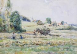 20th century school, Watermill and Hay Making, a pair of watercolours,
