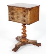 A Victorian walnut small chest of drawers, with three short drawers,