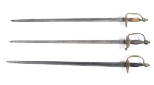 Three infantry officer's swords with brass hilts, the first by JJ Runkel, Solingen,