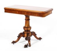 A Victorian rosewood folding card table, with moulded sliding top above concealed two part drawer,