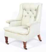 A button back armchair, late 19th/early 20th century, stamped numerals to legs,