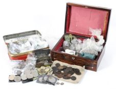 A collection of coins, mainly British, pre and post decimal, including silver and copper examples,