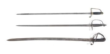 Three Infantry officer's swords, late 18th/early 19th century, the first with pierced loop guard,