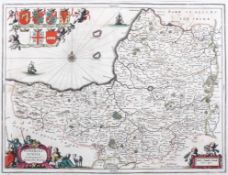 Jan Jansson, engraved map of Somersetshire, hand coloured, probably late 17th/early 18th century,