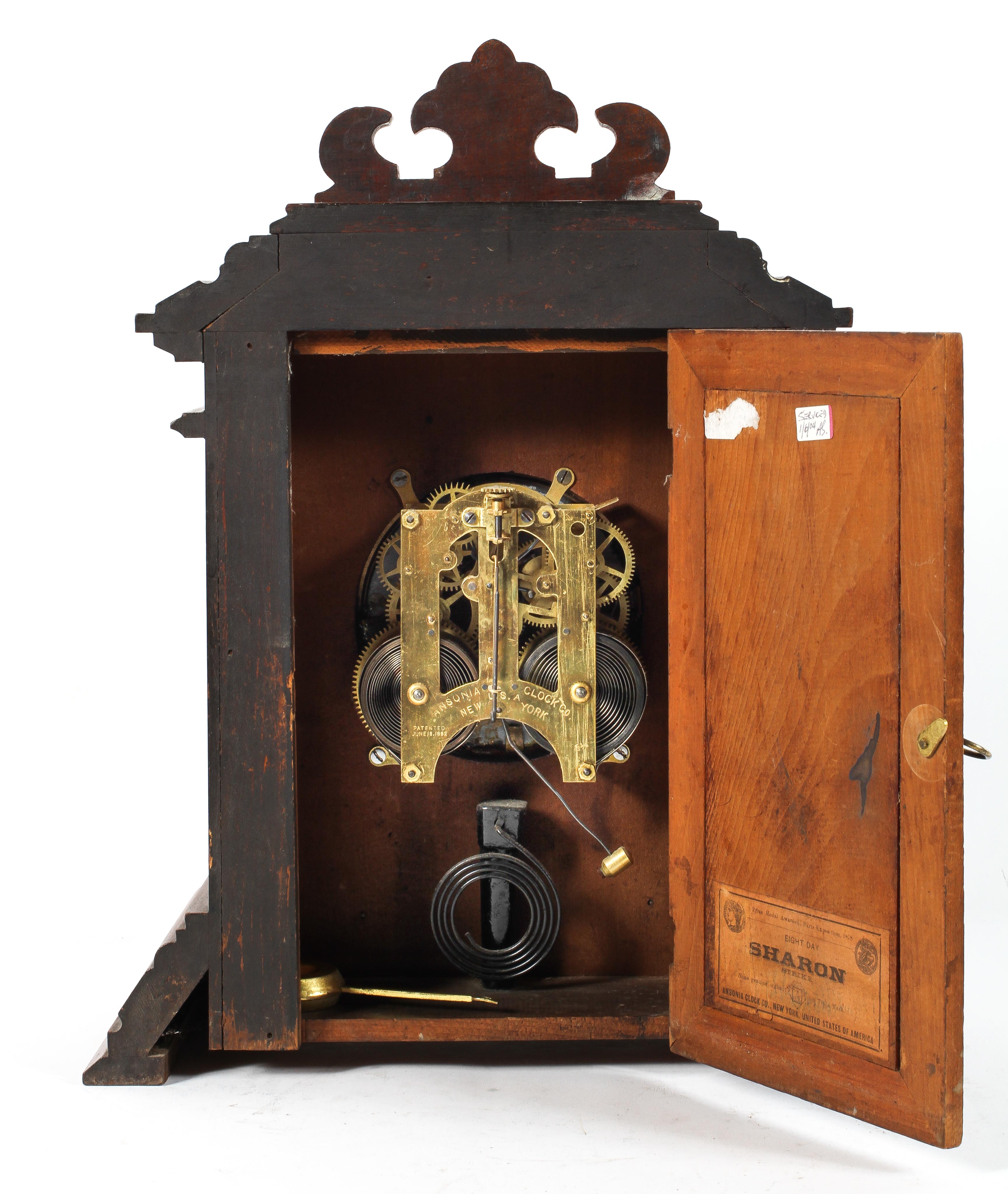A mahogany cased mantel clock, late 19th century, with a 4 1/2" ivorine dial, - Image 2 of 3
