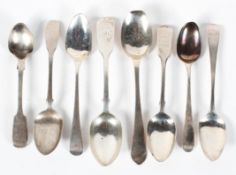 A collection of eight assorted silver Georgian and Victorian tea spoons,