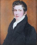 A portrait miniature of a gentleman, 19th century, three quarter length,