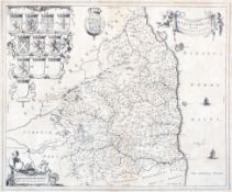 After Johannes/Joan Blaeu (1596-1673), engraved map of Northumbria, framed,