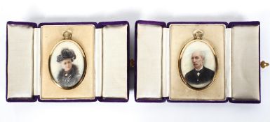 Two portrait miniatures of a lady and gentleman, circa 1900, each bust length,