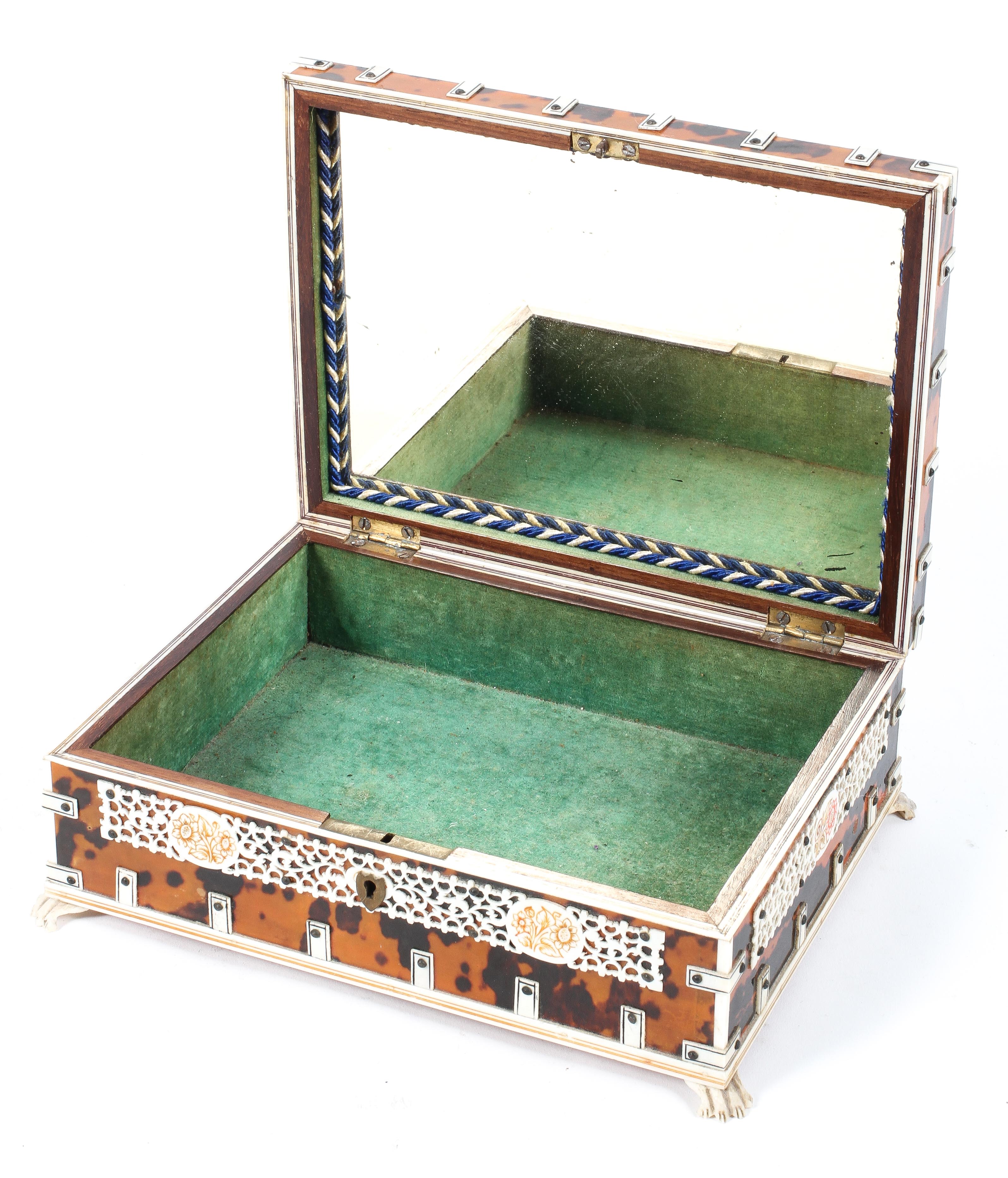 An Anglo-Indian tortoiseshell and ivory casket, 19th century, of sarcophagus form, - Image 3 of 4