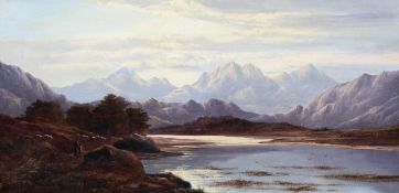 Charles Leslie, Figures admiring a lake and mountain landscape, oil on canvas,