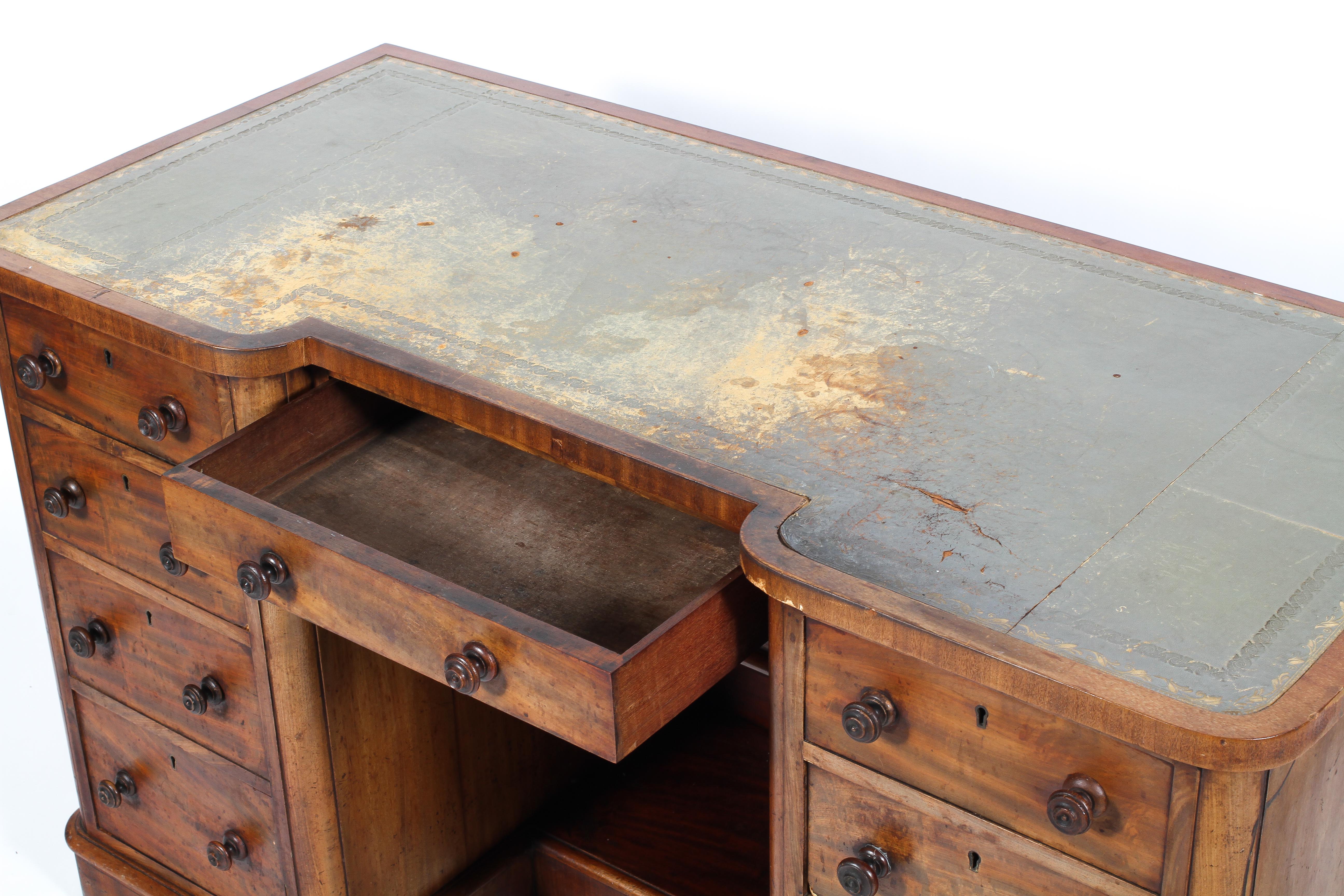 A Victorian mahogany reverse breakfront kneehole desk, - Image 2 of 2