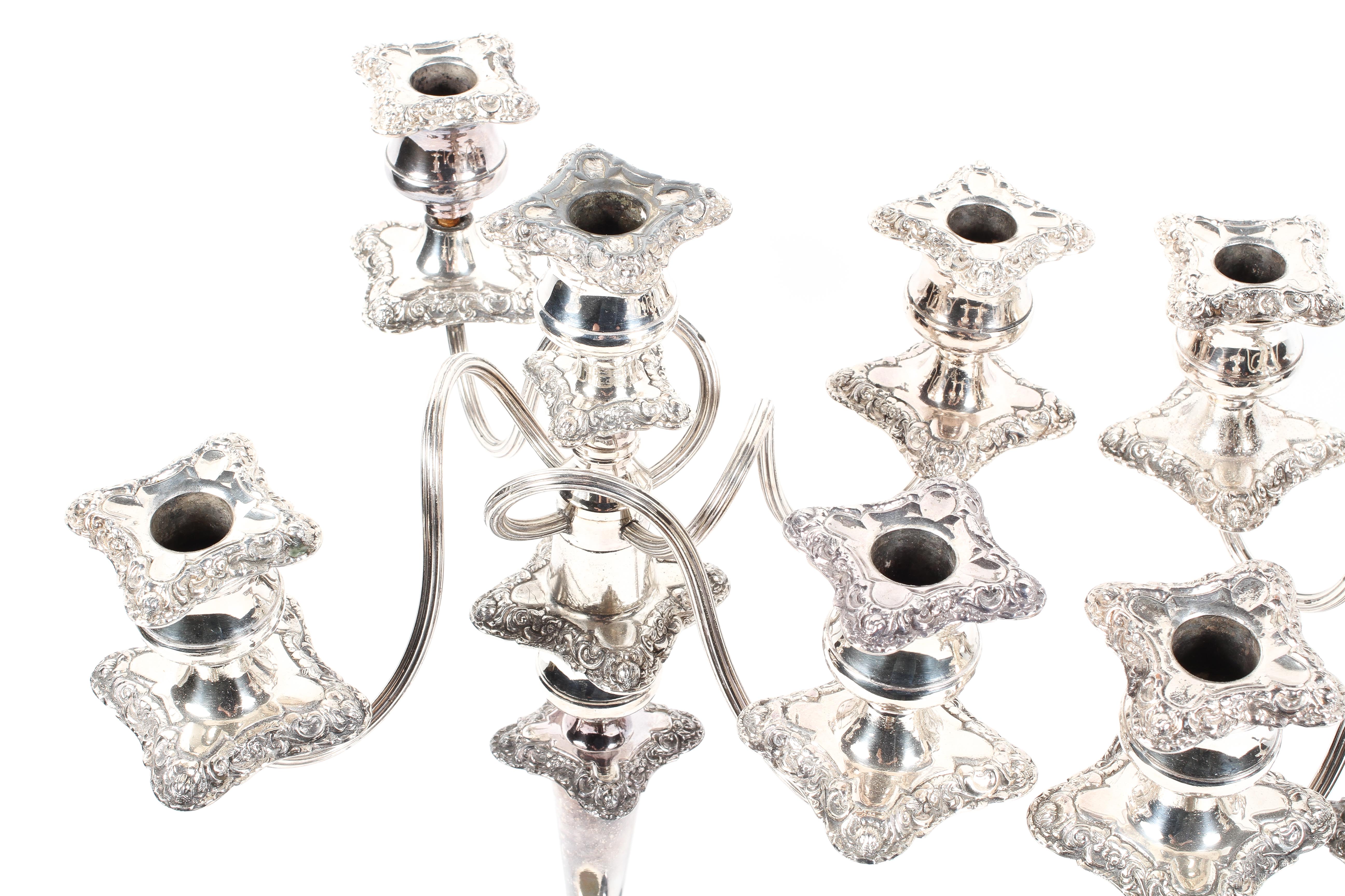 A pair of Victorian style silver plated five light candelebra, 20th century, - Image 2 of 2