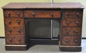 A 19th Century mahogany twin pedestal desk, the rectangular top inset covered with red leather,
