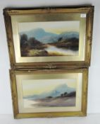 Two 20th century paintings, mountainous landscapes, oil on board, framed, 45 cm x 25 cm