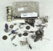 Box of silver jewellery including a pendant, filigree brooch, tie pin modelled as a dagger and more,