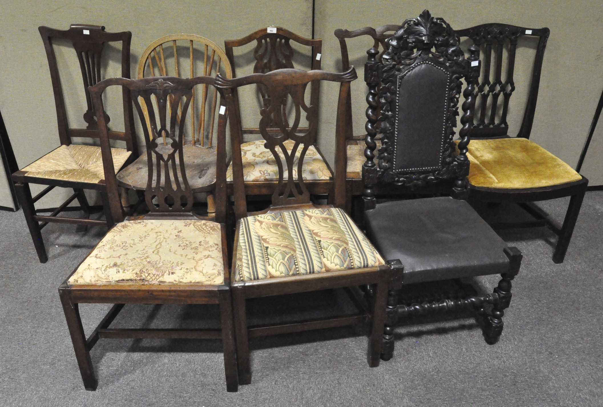 A group of eight chairs, of assorted shapes and designs, 19th century and later,