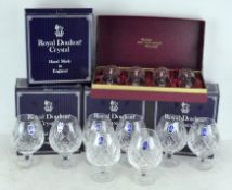 Eight Royal Doulton cut crystal brandy glasses in original boxes,