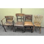 Four assorted chairs including a farmhouse kitchen chair (AF)