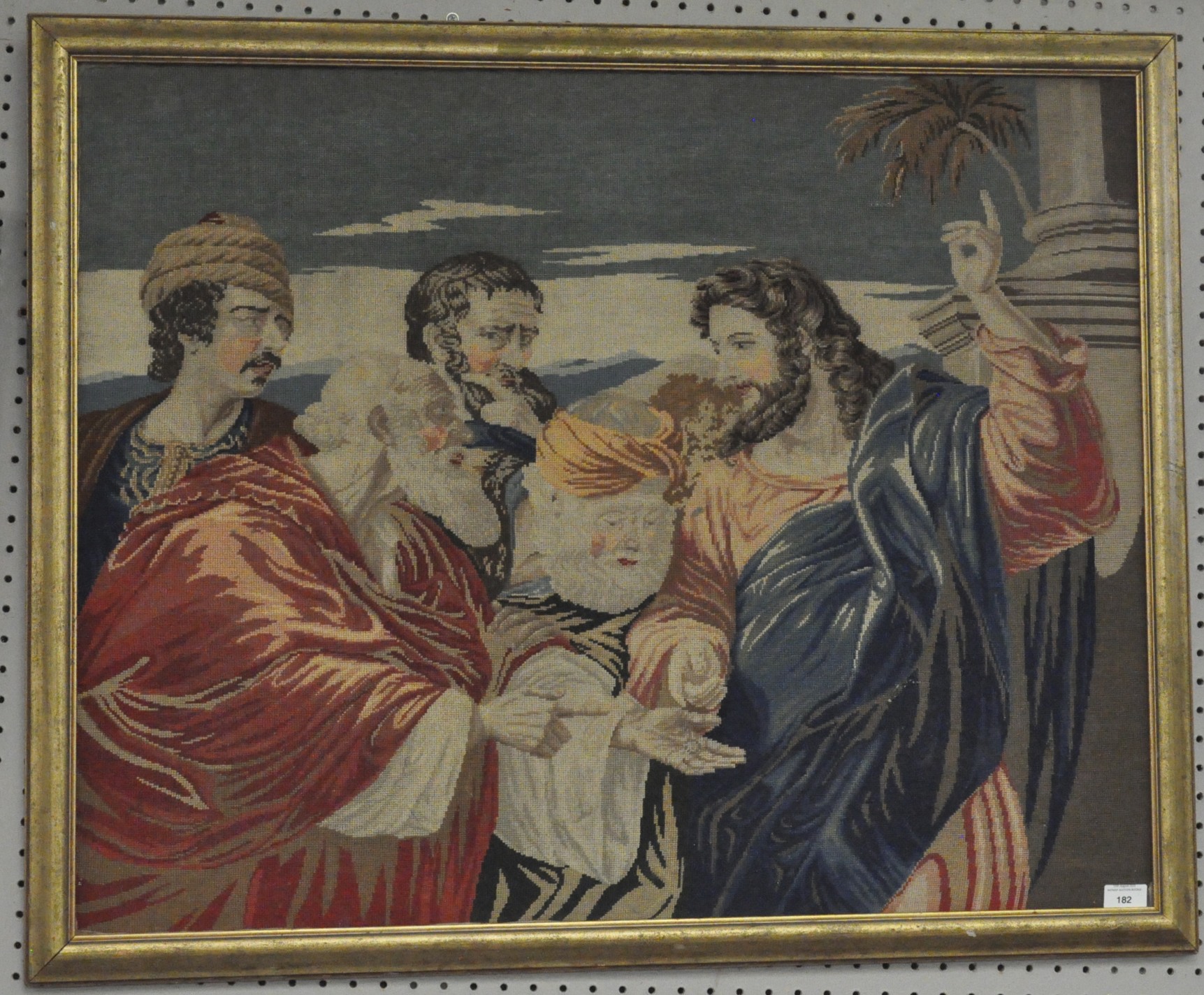 A 17th century style tapestry, Christ with four other men, - Image 4 of 4