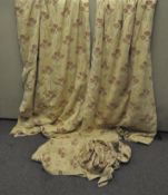 A pair of contemporary gold and maroon floral curtains, lined, height 260 cm x width 290 cm,