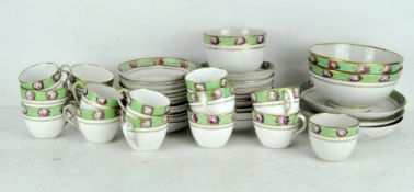 An apple green 'Billingsley Rose' Derby porcelain tea service,