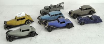 A group of seven early Meccano Dinky toy cars and vehicles,