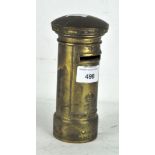 A mid century novelty brass post box money box,