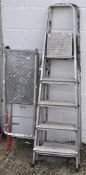 A Beldray five tread step ladder, another similar together with a platform step ladder,