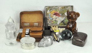 A quantity of assorted collectable's, including a Cad bury's Chocolate box lid, glass paperweight,