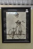A 'Gear of Carnaby Street Ltd' risque print, depicting a nude woman beside a bicycle,