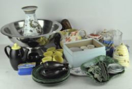 A quantity of collectable's including a tea set, dishes, a vase,