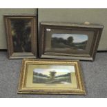 Two early 20th century oil on card landscape paintings, in gilt frames, glazed,