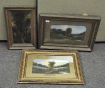 Two early 20th century oil on card landscape paintings, in gilt frames, glazed,