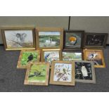 A group of oils on board signed E Aldridge, depicting animals,