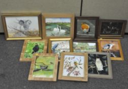 A group of oils on board signed E Aldridge, depicting animals,