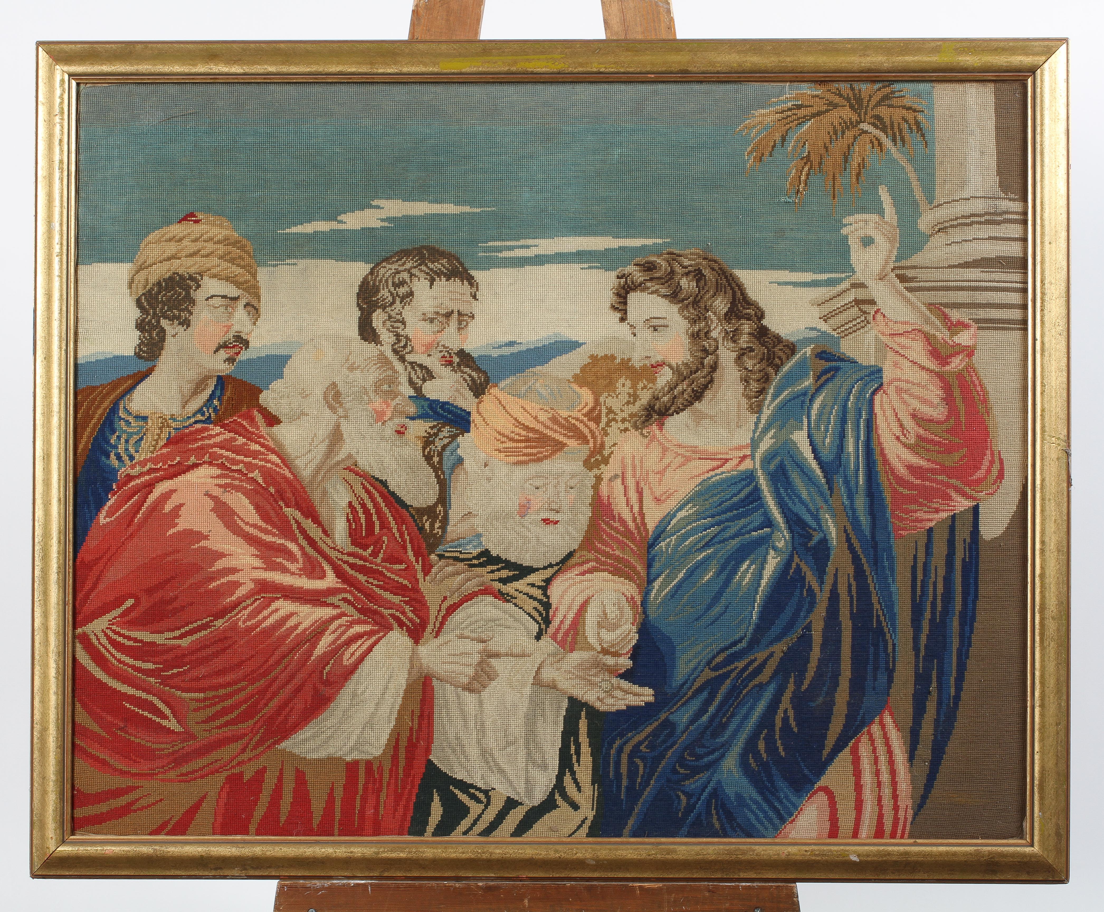 A 17th century style tapestry, Christ with four other men,