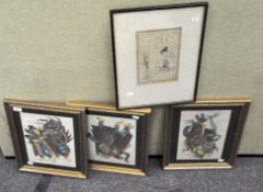 Three Balinese fabric paintings of dancers , a Japanese surimono, and an Anthony Butler work,