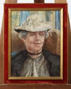 An oil on canvas in the manner of Toulouse-Lautrec, portrait of a lady wearing a hat,