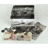 A tin of coins including 1822 Crown and Maundy money