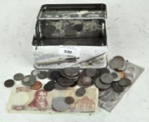 A tin of coins including 1822 Crown and Maundy money