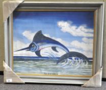 S Gaya (Mauritius), The Blue Marlin, oil on board, framed 55 cm x 44 cm