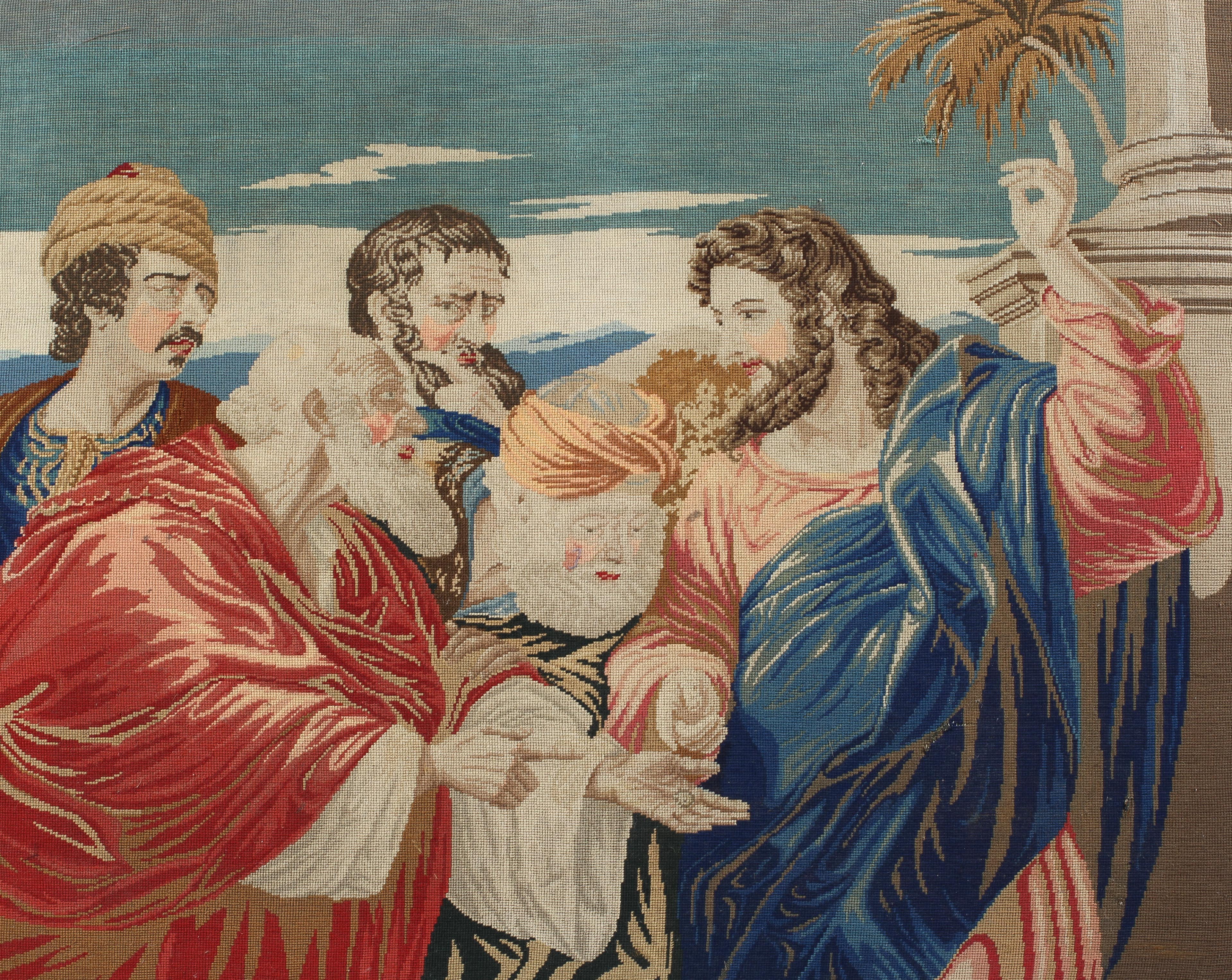 A 17th century style tapestry, Christ with four other men, - Image 2 of 4