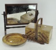 A selection of wooden collectable's including a wooden dressing table mirror, 43 cm x 48 cm,