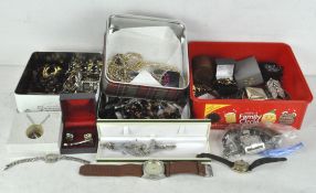 A selection of costume jewellery, comprising necklaces, bracelets and other items