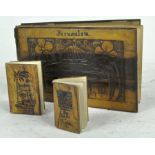 A 1917 Olive wood pressed flower album and two olive wood miniature books