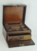 A Victorian mahogany sewing box with brass inlay, containing a lift-out tray and lower drawer,