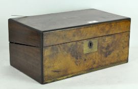 A Victorian brass bound walnut writing box, bearing presentation plaque dated 1894,