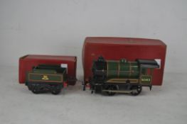 A Post War Hornby O Gauge Type 51 clockwork locomotive and tender, 0-4-0 in green BR lined livery,